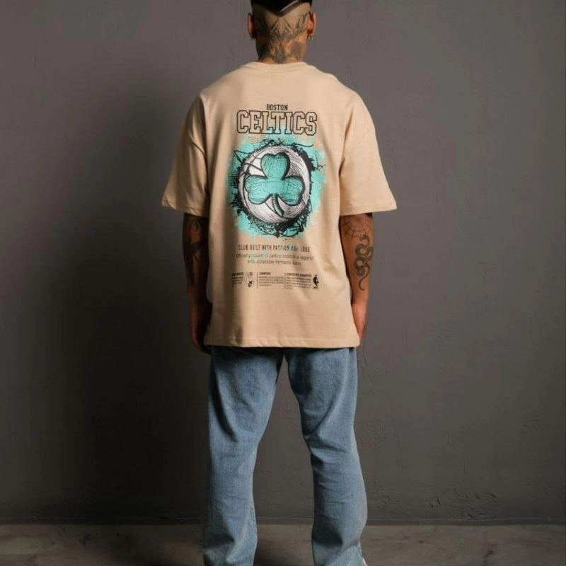 Sırt Baskılı T-shirt - Bej -